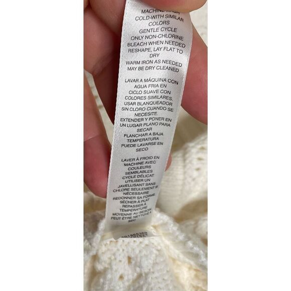 White House Black Market Cream‎ Sweater Size XL Open Knit Scalloped Neutral - Picture 5 of 9